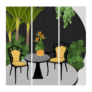 Tropical Garden Courtyard Triptych