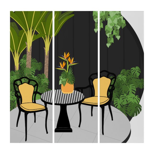 Tropical Garden Courtyard Triptych (Front)