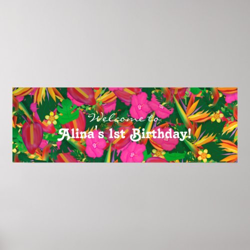 Tropical Garden Floral Birthday Party Banner Poster