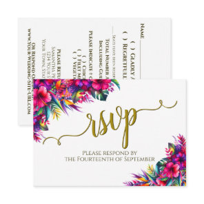 Tropical Garden Floral Elegant Calligraphy Wedding RSVP Card