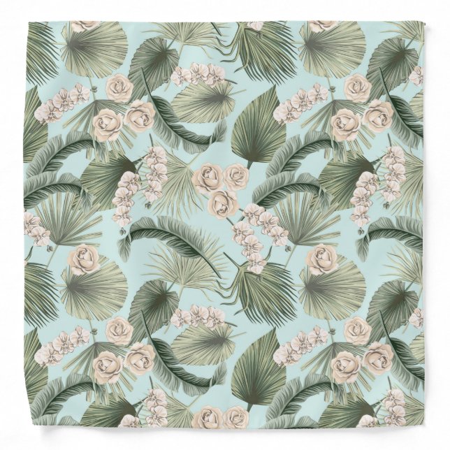 Tropical Garden Floral Orchid & Palm Pattern Bandana (Front)
