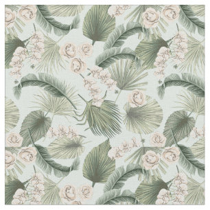 Tropical Garden Floral Orchid & Palm Pattern Fabric