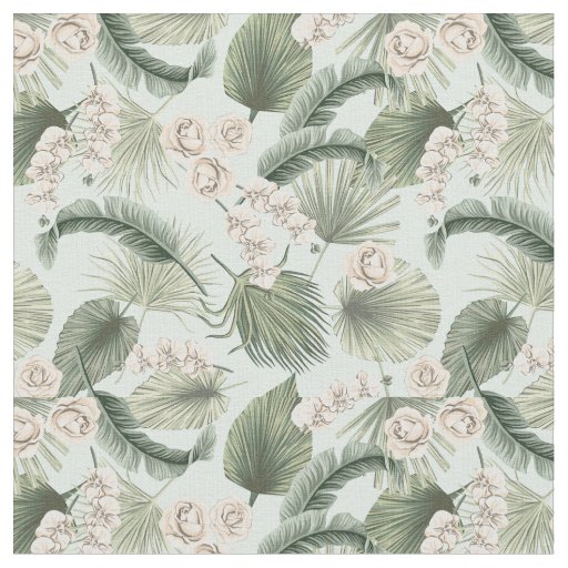 Tropical Garden Floral Orchid & Palm Pattern Fabric
