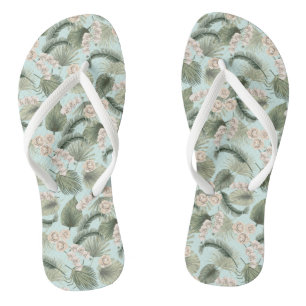 Tropical Garden Floral Orchid & Palm Pattern Flip Flops