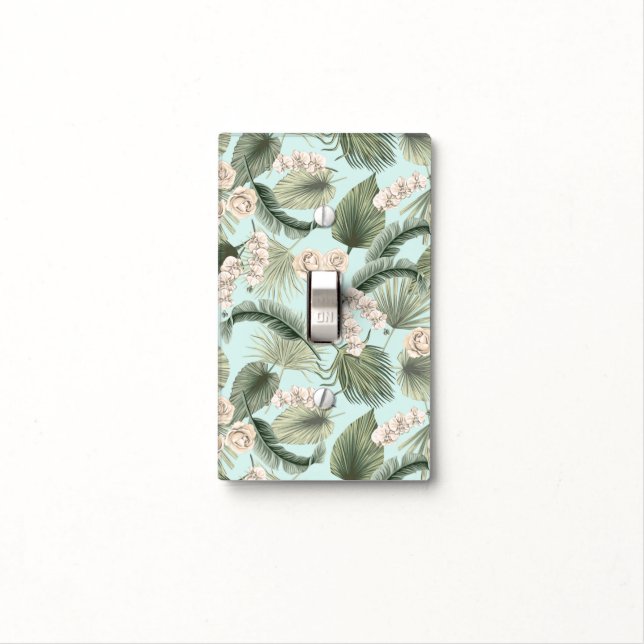Tropical Garden Floral Orchid & Palm Pattern Light Switch Cover (In Situ)