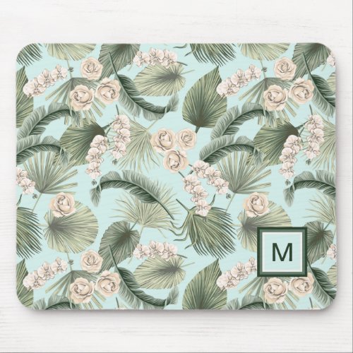 Tropical Garden Floral Orchid  Palm Pattern Mouse Pad