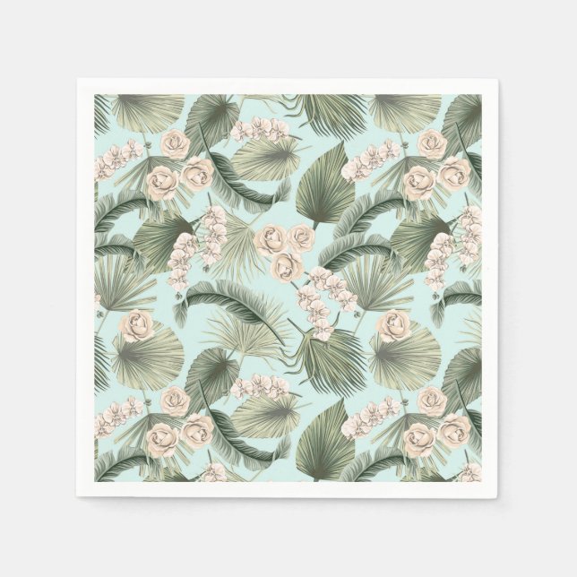 Tropical Garden Floral Orchid & Palm Pattern Napkins (Front)