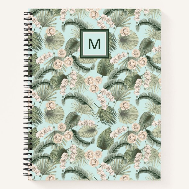 Tropical Garden Floral Orchid & Palm Pattern Notebook (Front)