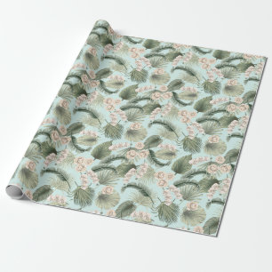 Tropical Garden Floral Orchid & Palm Pattern Wrapping Paper