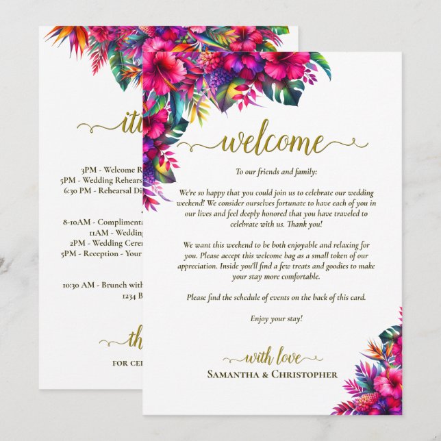 Tropical Garden Floral Wedding Welcome & Itinerary Program (Front/Back)