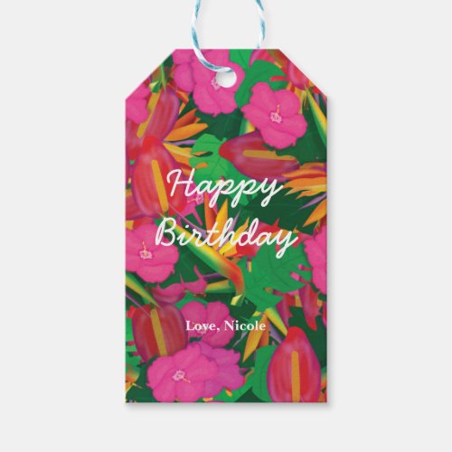 Tropical Garden Flowers  Leaves Party Colorful Gift Tags