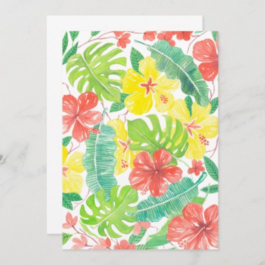 Tropical garden, hibiscus plumeria and palm leaves (Front/Back)