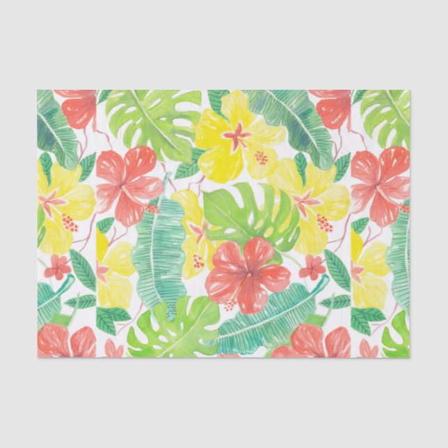 Tropical garden, hibiscus plumeria and palm leaves tissue paper (Front)