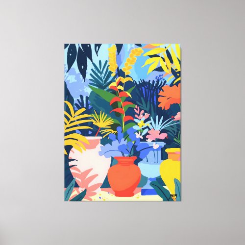 Tropical Garden in Favist Style Colorful Art Canvas Print