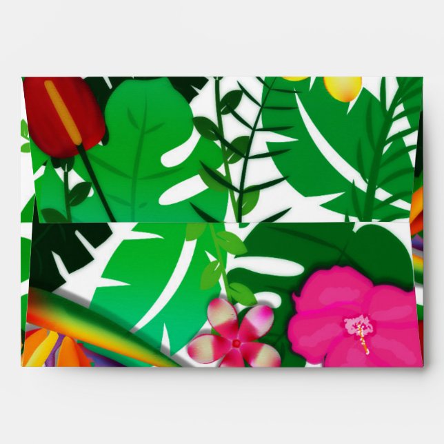 Tropical Garden Leaves & Flowers Card Envelopes (Back (Top Flap))