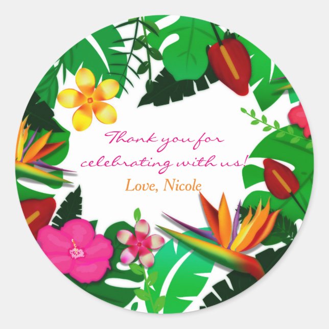 Tropical Garden Leaves & Flowers Favor Stickers (Front)