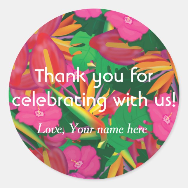 Tropical Garden Leaves & Flowers Favor Stickers (Front)