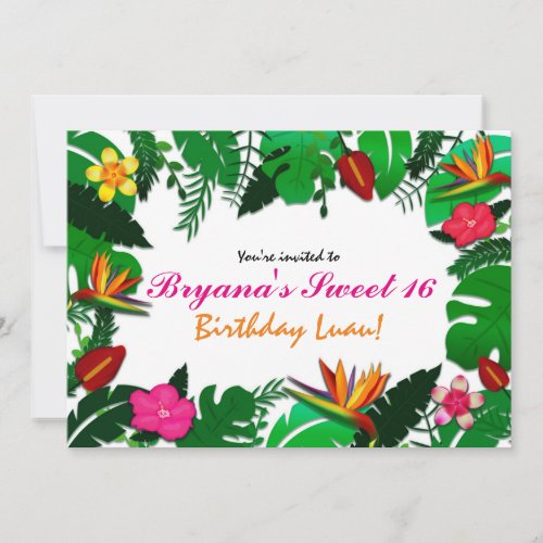 Tropical Garden Leaves  Flowers Party Invitations