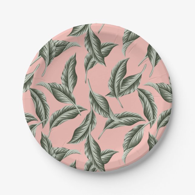 Tropical Garden Leaves Pattern Paper Plates (Front)