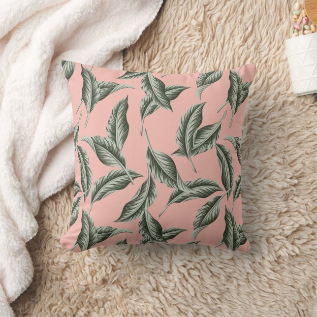 Tropical Garden Leaves Pattern Throw Pillow (Blanket)