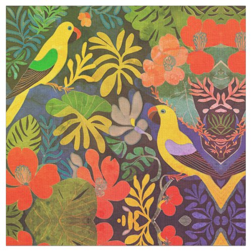 Tropical Garden Modern Expressionism Artwork Fabric