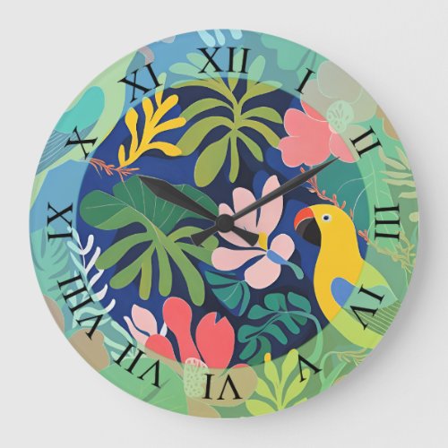 Tropical Garden Modern Expressionism Artwork Large Clock