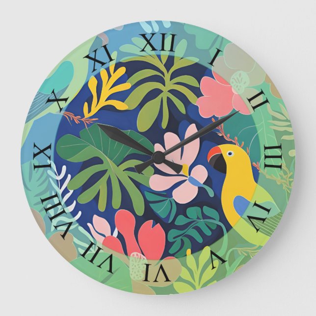 Tropical Garden Modern Expressionism Artwork Large Clock (Front)