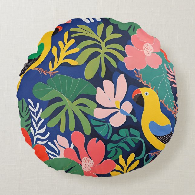 Tropical Garden Modern Expressionism Artwork Round Pillow (Front)