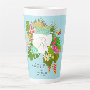 Tropical Garden Monogram Blue Latte Mug