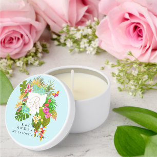 Tropical Garden Monogram Blue Mini Candle Favors