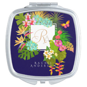 Tropical Garden Monogram Navy Compact Mirror