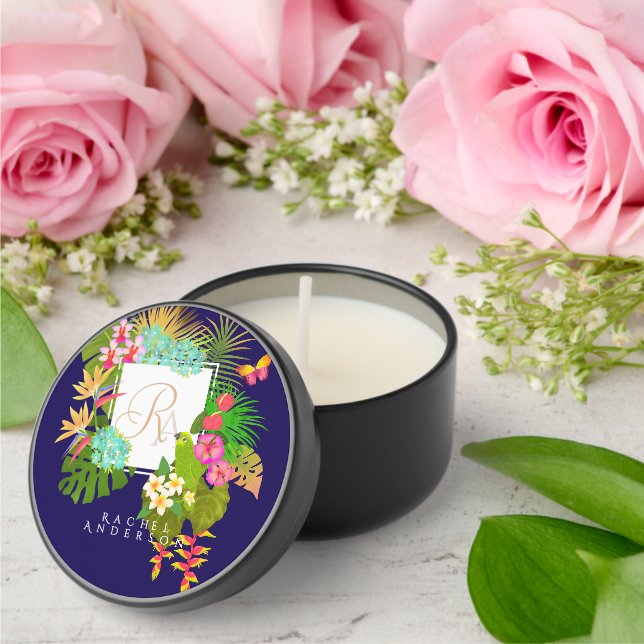 Tropical Garden Monogram Navy Mini Candle Favors (Insitu (Wedding))
