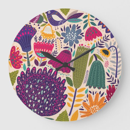 Tropical garden spring pattern collection large clock