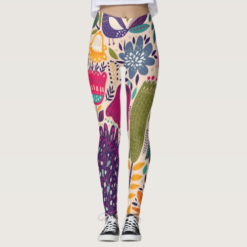 Tropical garden spring pattern collection leggings