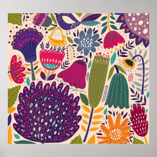 Tropical garden spring pattern collection poster