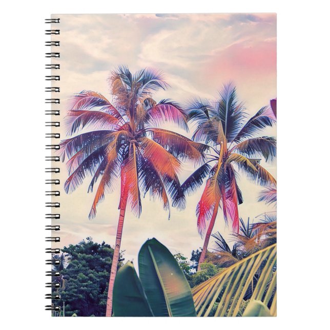 Tropical garden, sunset palm scene. notebook (Front)