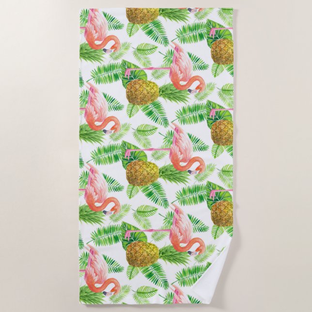 Tropical garden watercolor pattern beach towel (Front)