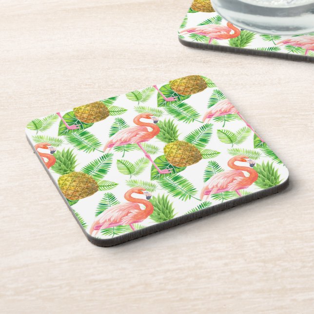 Tropical garden watercolor pattern beverage coaster (Left Side)