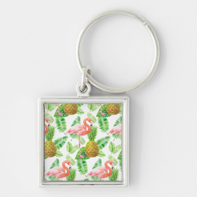 Tropical garden watercolor pattern keychain (Front)