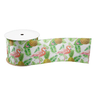 Tropical garden watercolor pattern satin ribbon