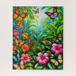 Tropical Garden with Colorful Butterflies Jigsaw Puzzle