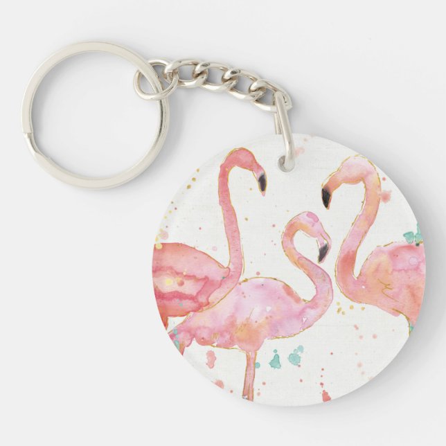 Tropical | Gathering of Flamingos Keychain (Front)