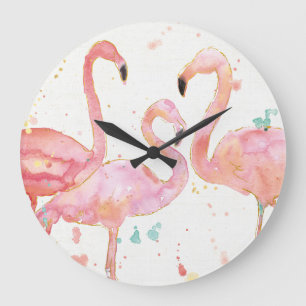 Tropical   Gathering of Flamingos Large Clock