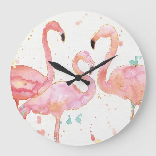 Tropical  Gathering of Flamingos Large Clock