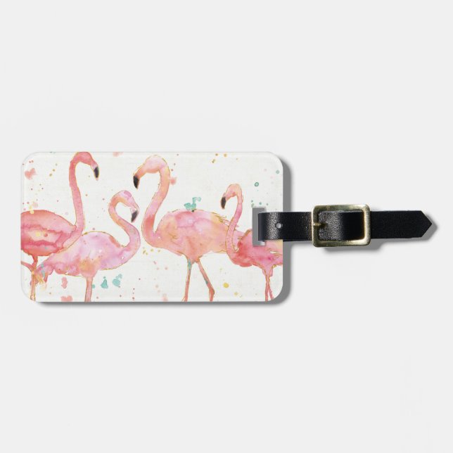 Tropical | Gathering of Flamingos Luggage Tag (Front Horizontal)