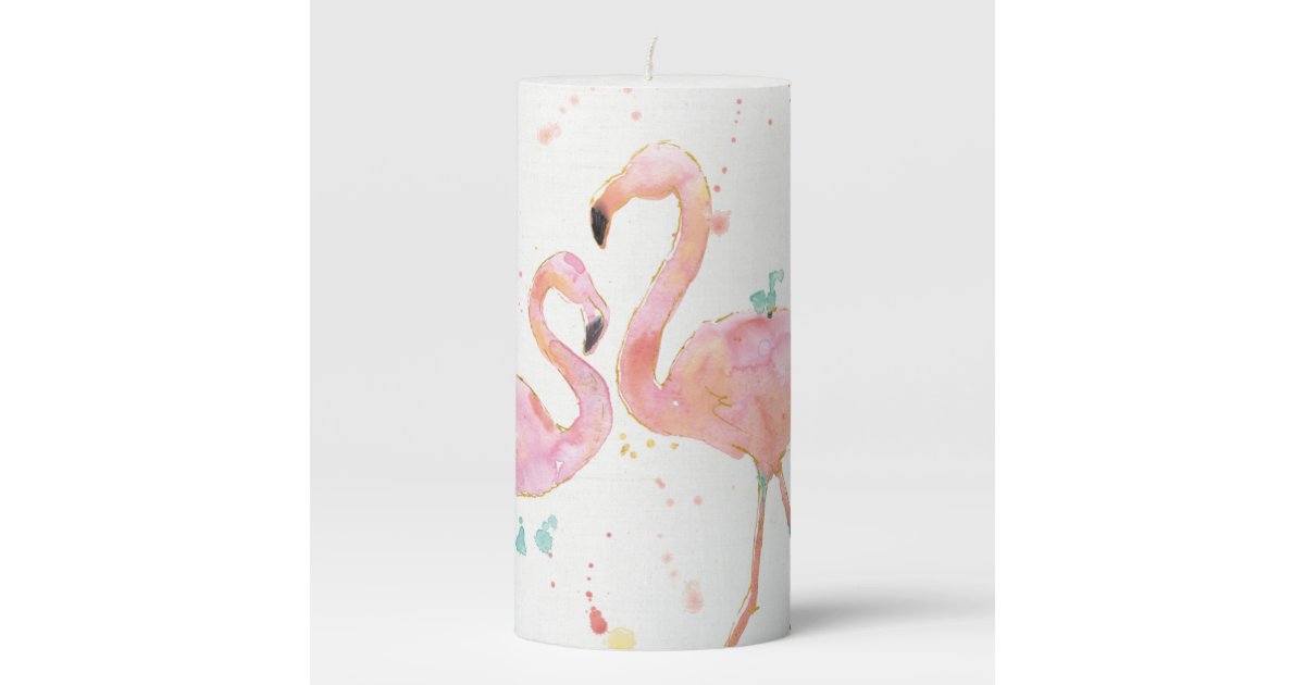 Tropical | Gathering of Flamingos Pillar Candle | Zazzle