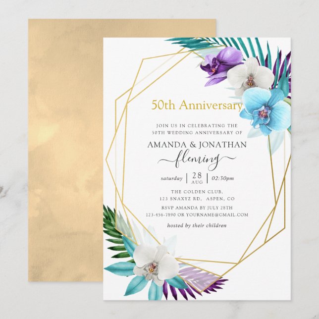 Tropical Geometric 50th Wedding Anniversary Invitation (Front/Back)