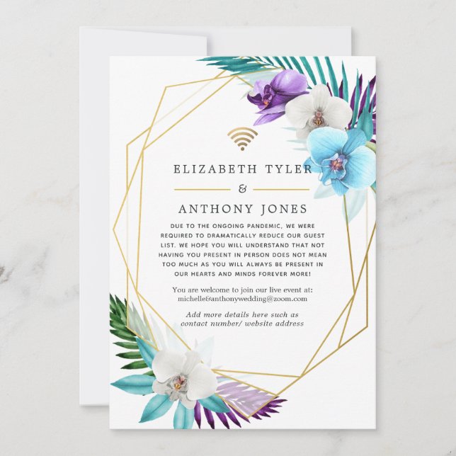 Tropical Geometric Virtual Wedding Guest List Announcement (Front)