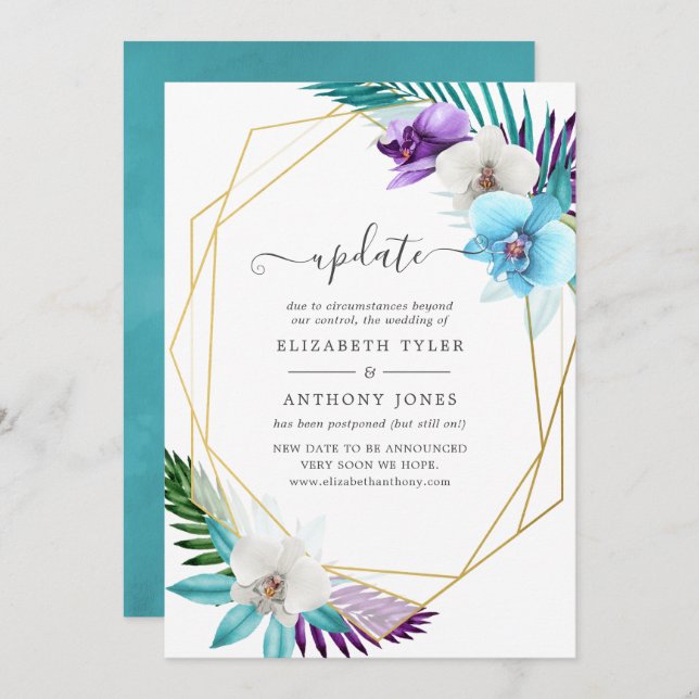 Tropical Geometric Wedding Update Invitation (Front/Back)