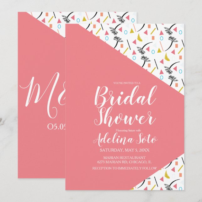 Tropical Geometrical Palm Collage Bridal Shower Invitation (Front/Back)